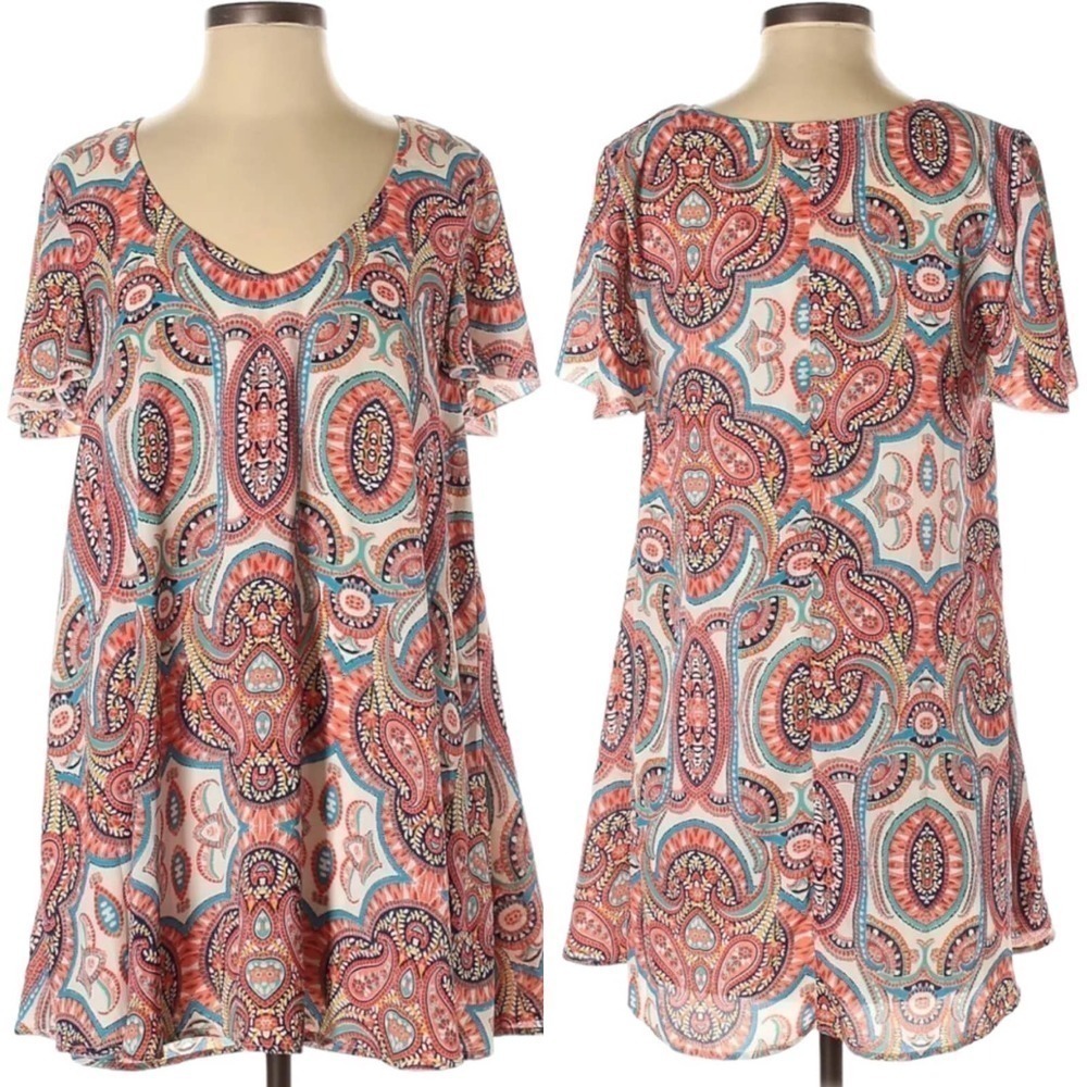 Show Me Your Mumu Kylie Blue Pink Medallion Paisley Mini Dress Sz Small